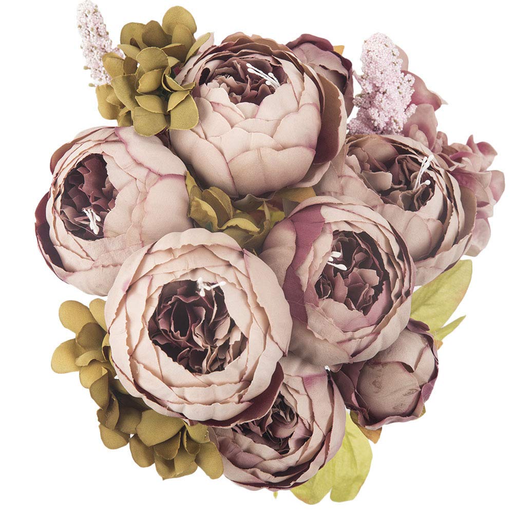 ToBe-U Fake Flowers Vintage Artificial Peony Silk Flowers Bouquet Wedding Home Decoration,13 Stems