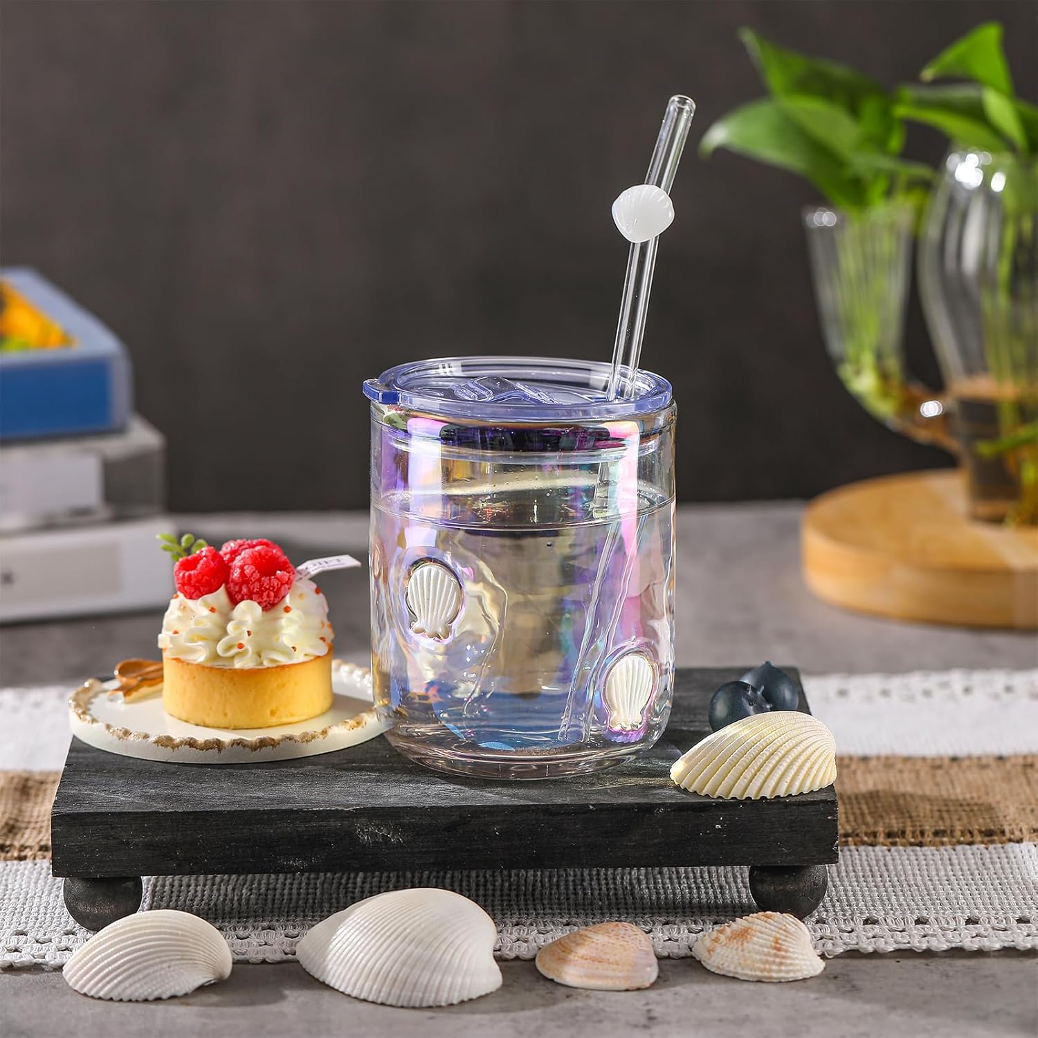 Icon Juice Glasses, 14oz Stemless Wine Drinking Juice Glass Cup for Valentine Party Supplies Gift(2 Pcs,Shell White) - Image 2