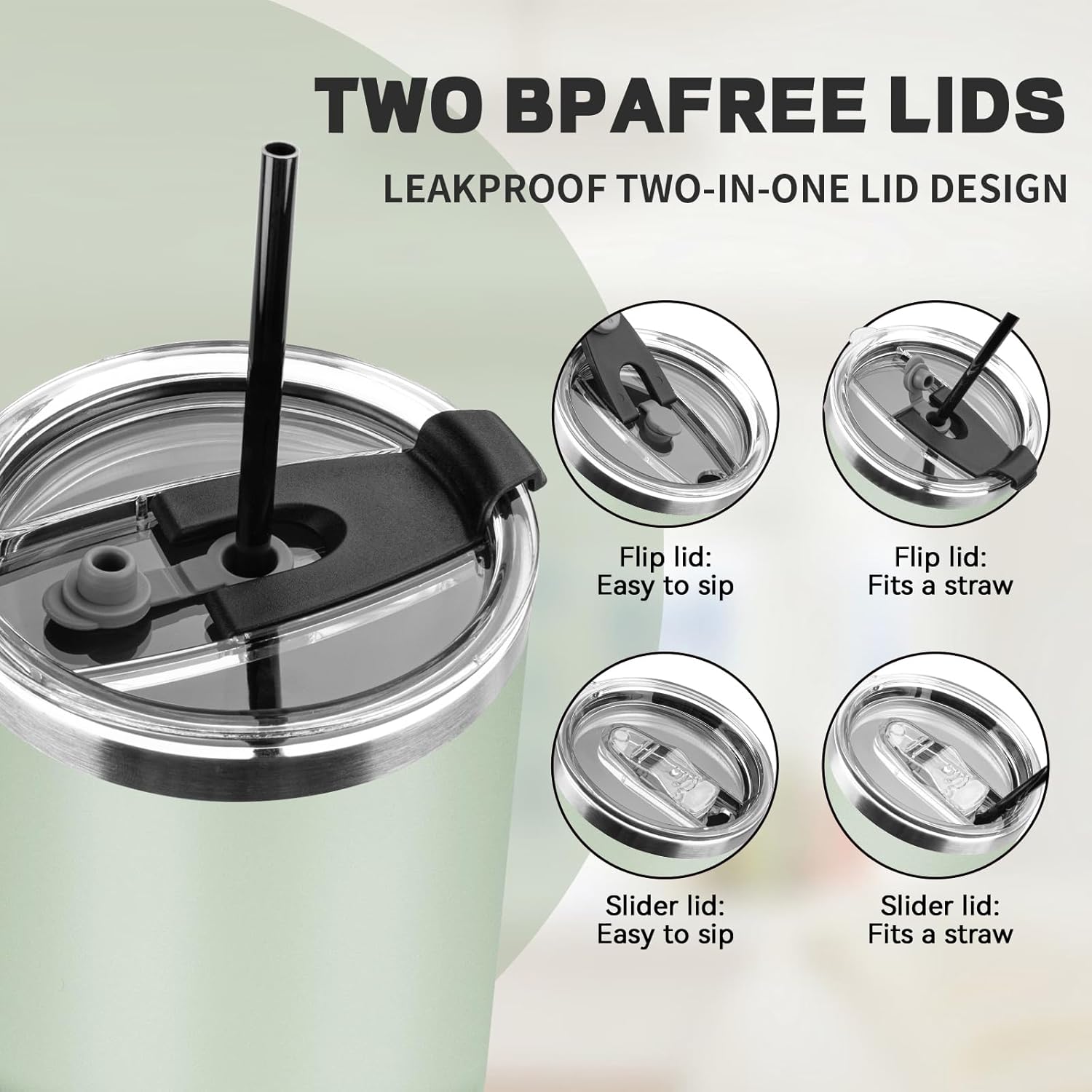 30 oz Tumbler with Lids and Straws, Stainless Steel Insulated Coffee Tumbler, Double Wall Vacuum Insulated Travel Mug Cup, Leakproof Thermal Coffee Cup for Hot and Cold Drinks (Green Tea) - Image 5