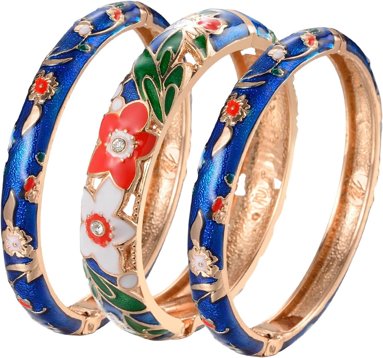 UJOY Womens Multi-Colors Cloisonne Bracelet Plated Flower Hollowed Enameled Hinged Cuff Bangles Jewelry Gift 88A10