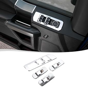Voodonala for F-150 2015-2020 Window Lift Panel Cover Trims for Ford F150 2015-2020 Interior Decoration Accessories(ABS,4Pcs/Set,Silver)