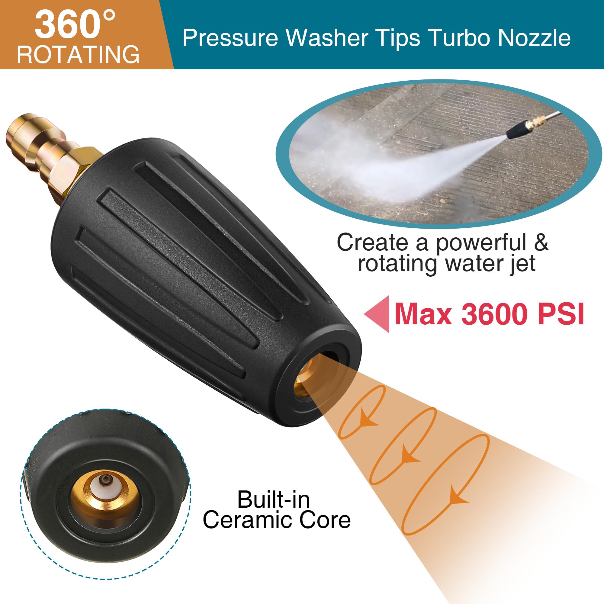 Tnfeeon Buse De Pulvérisation Pour Nettoyeur Haute Pression Buse D'eau Haute Pression 6 En 1 En Acier Inoxydable Buse De Lavage à Changement Rapide