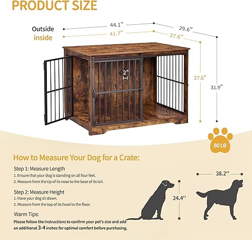 Miniatura 2 de Mueble XL grande para perros, muebles de interior para perreras de 44.1 pulgadas con puerta de granero, jaula alta de madera para perros, jaula