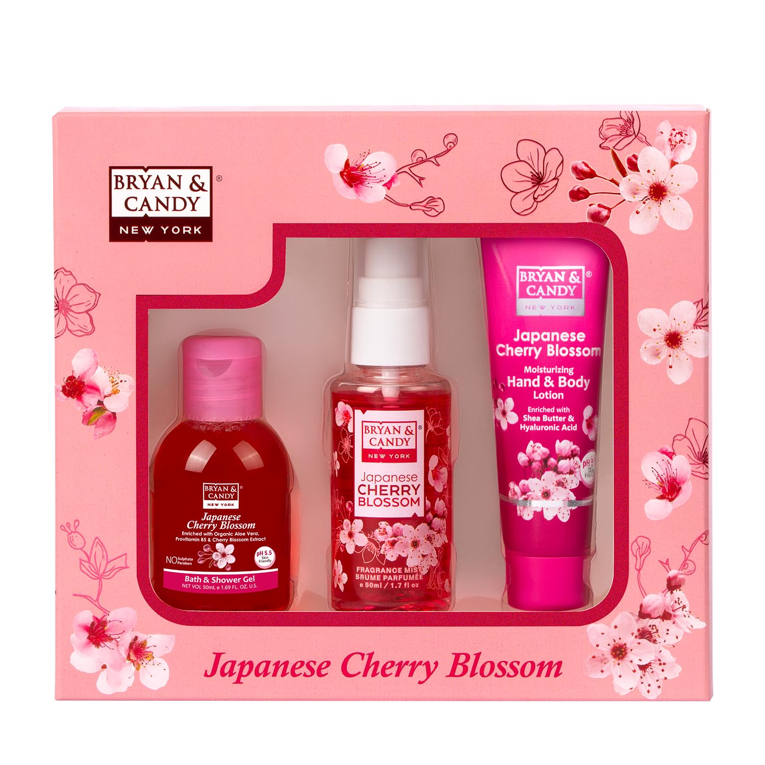 Bryan & Candy Cherry Blossom Bath Kit Women's Day Gift Set For Women| Shower Gel, Fragrance Mist, Hand & Body Lotion | Vegan, pH 5.5, SLS & Paraben-Free |