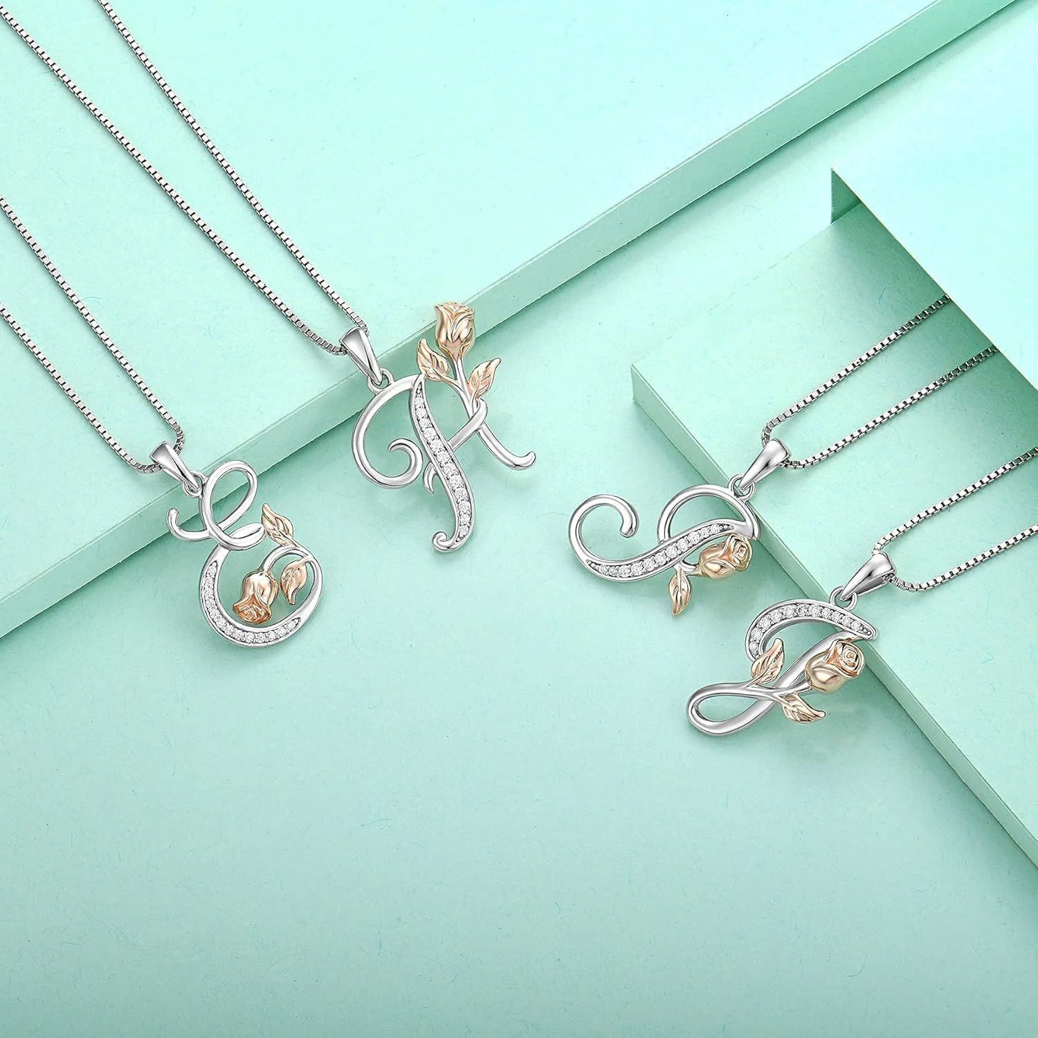 STARCHENIE Initial Necklace for Women Sterling Silver Letters 26 Alphabet Pendant Rose Flower Jewelry Gifts for Family Sisters Friend - Image 4