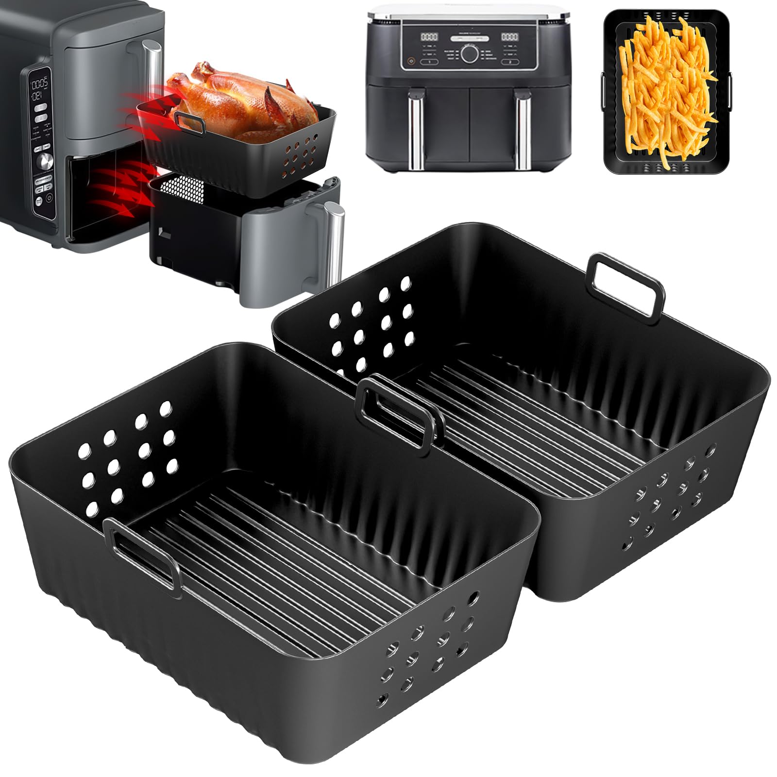 Votoko 17 Pcs Accessoires Air Fryer pour Ninja, 7,6-9,5L Dual Air Fryer Accessoires, Accessoire de Friteuse à Air avec Moule Silicone, pour Friteuse à Air Double Zone Ninja Af300EU, Af400EU, Af500EU Votoko 17 Pcs Accessoires Air Fryer pour Ninja, 7,6-9,5L Dual Air Fryer Accessoires, Accessoire de Friteuse à Air avec Moule Silicone, pour Friteuse à Air Double Zone Ninja Af300EU, Af400EU, Af500EU