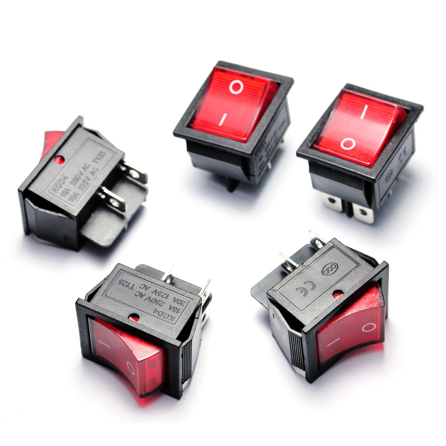 6 interruttori a bilanciere KCD4 On-Off con 4 poli, 2 posizioni AC 16A/250V 20A/125V /rosso