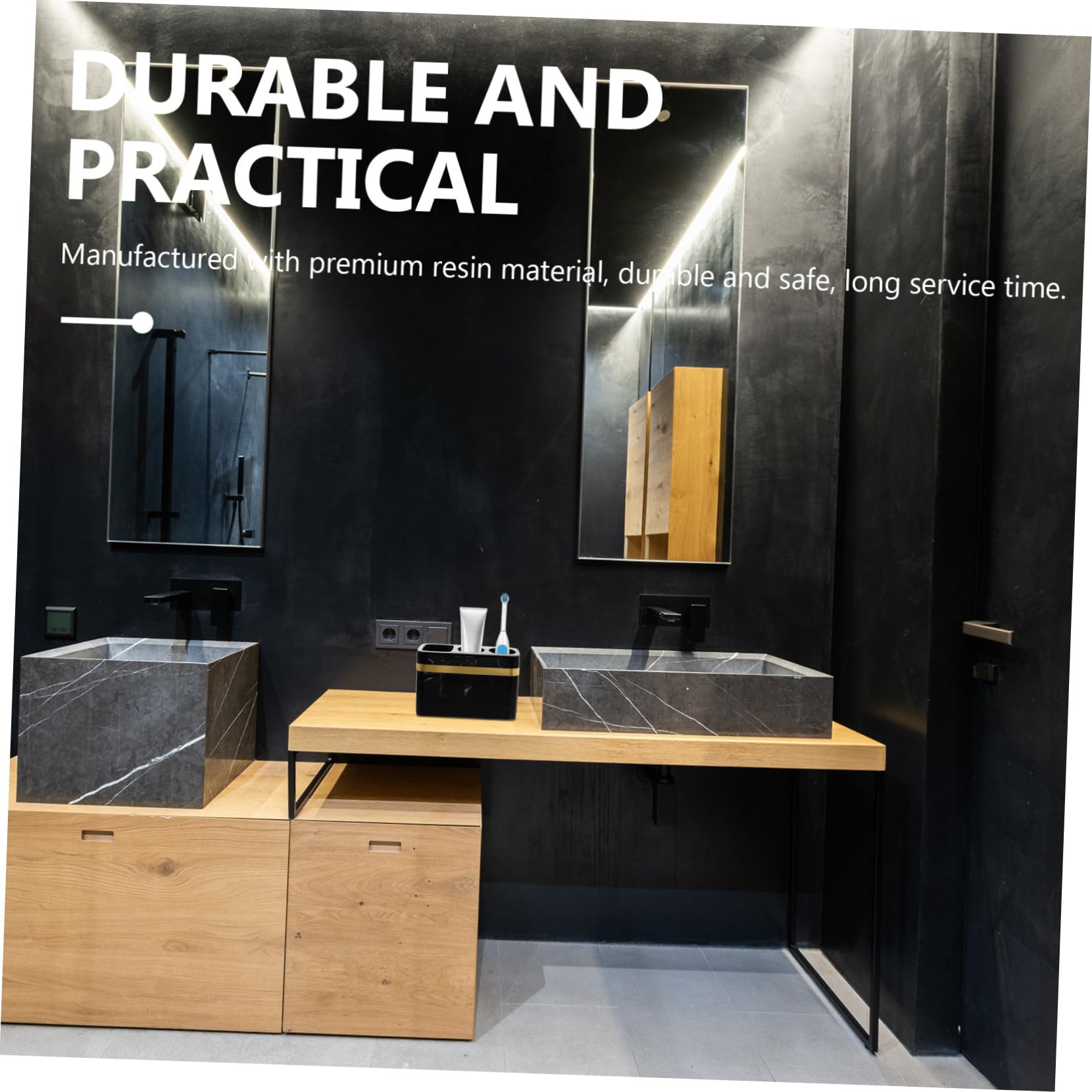 Soporte de Pared para Cepillos y Pasta de Dientes con Diseño Compacto y Elegante Almacenamiento para Afeitadoras para Baño Color Negro con Textura de Tinta Phnom Penh