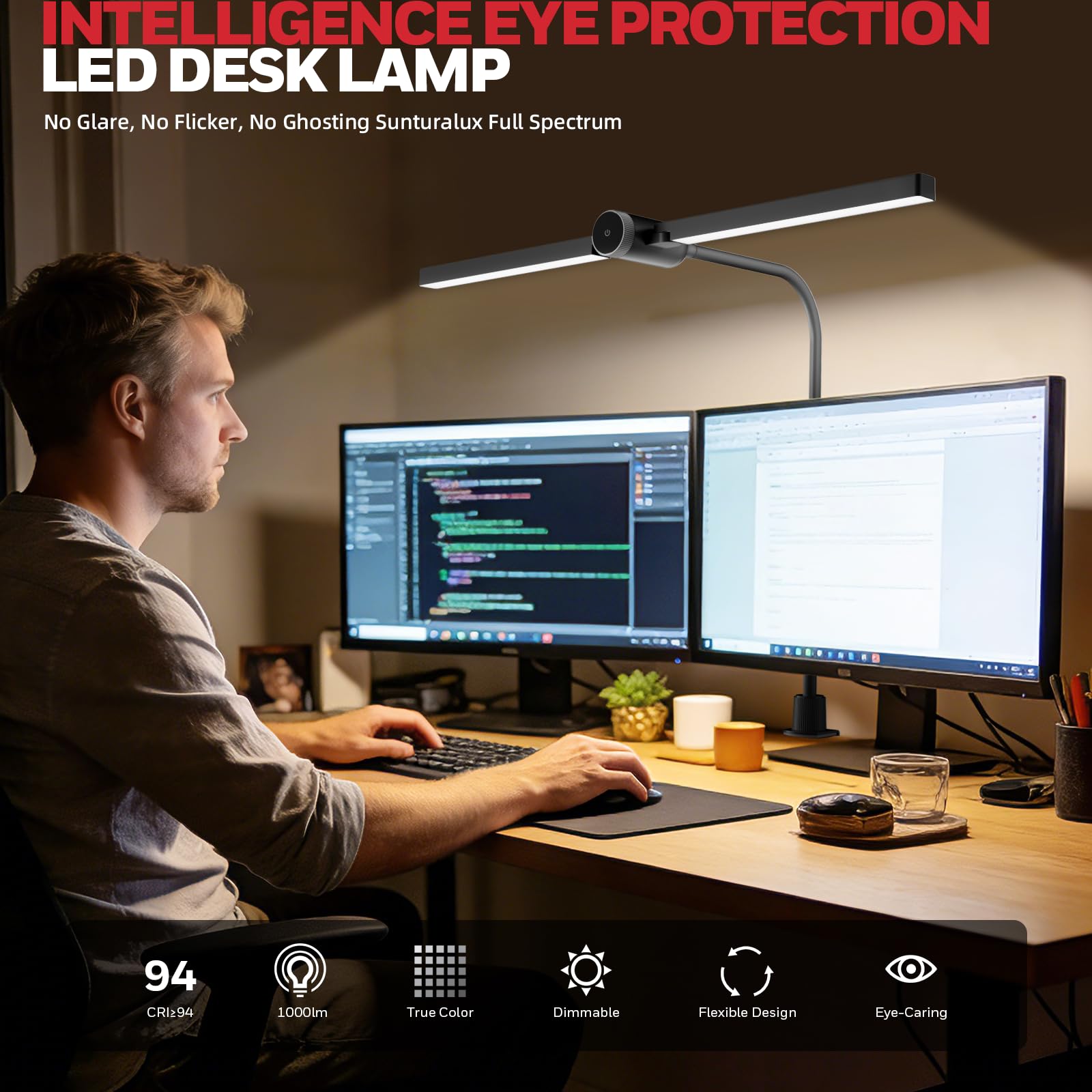 Honeywell HJ4 Klemmlampe Sunturalux dimmbar 4 Farbtemp. CRI94 | Schwarze LED-Klemmlampe mit flex. Hals, stufenlose Dimmung, 4 Farbtemp., CRI94, RG0.