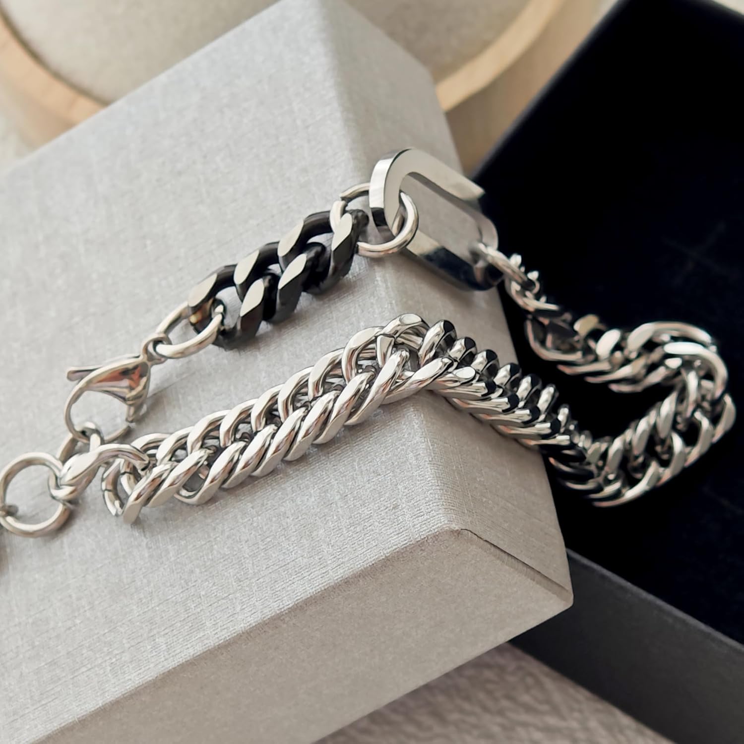 Unisex Titanium Cuban Chain Bracelet - Stainless Steel Minimalist Hip Hop Link Wristband Cuff Bracelet, 21cm (8.46in) - Image 6