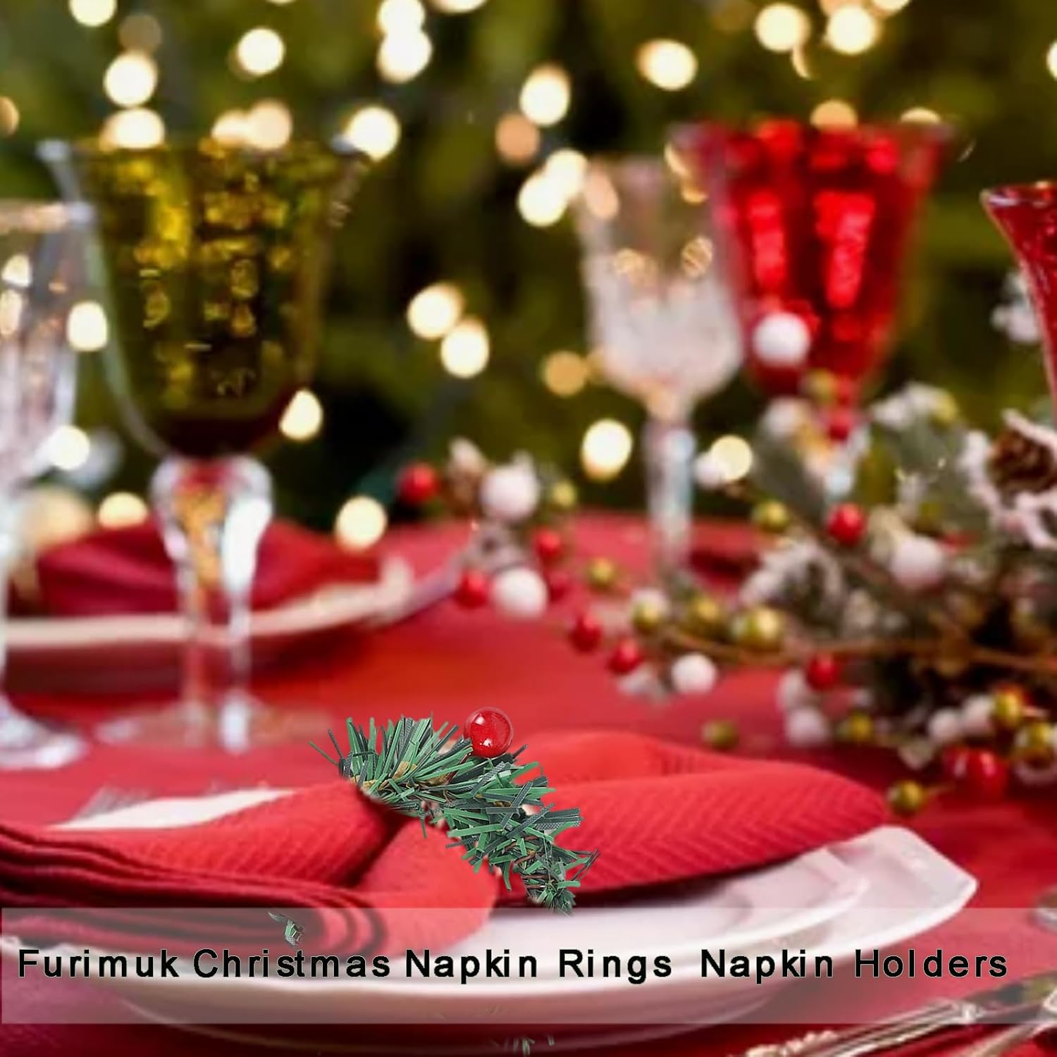 15 Pcs Christmas Napkin Rings Holly Berry Napkin Buckle Needles Wreath Pines Red Berries Candle Ring Wreath Holder for Xmas Birthday Wedding Thanksgiving Party Banquet Table Decorations