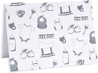 Baby Card Set with Envelopes, 24 Pack - 4.75 x 3.5 Inch, Blank Inside, Hand-Illustrated, Modern Toile Design - Perfect for Baby Showers, Thank You Notes, Announcements