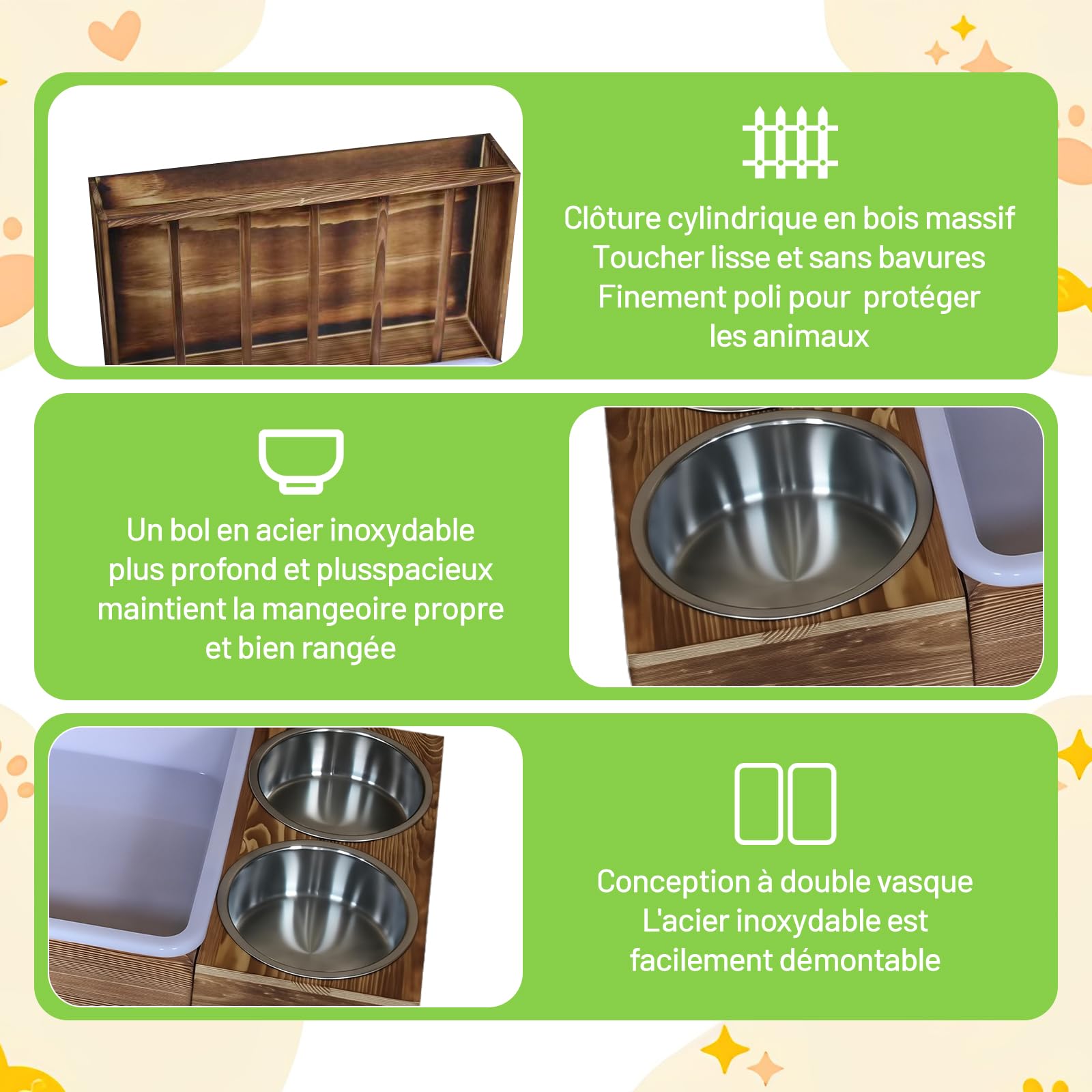 MagiDeal 4 en 1Mangeoire à Foin pour Lapins, Mangeoire en Bois pour Lapins avec Bac à Litière, Râtelier à Foin en Bois pour Petit Animal, Cochons D'in, Ratelier Foin Lapin Mangeoire