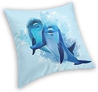 Vista 2 de Funda de almohada decorativa con diseño de animales marinos y delfines en acuarela, de 18 x 18 pulgadas, moderna, cuadrada, color azul, para sofá