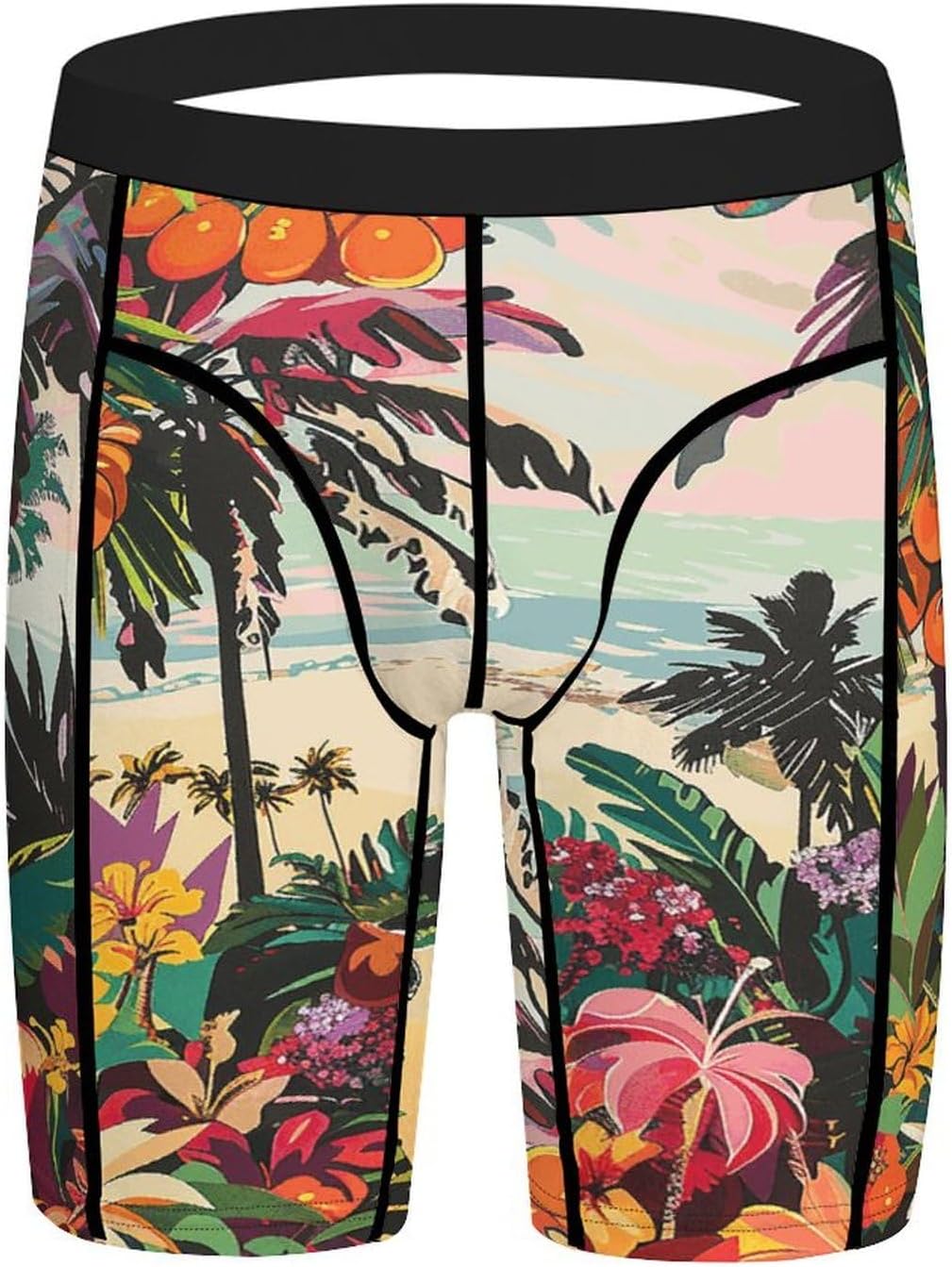 Tropical Floral Pattern Compression Shorts Men Spandex Sport Shorts Workout Performance Baselayer Underwear