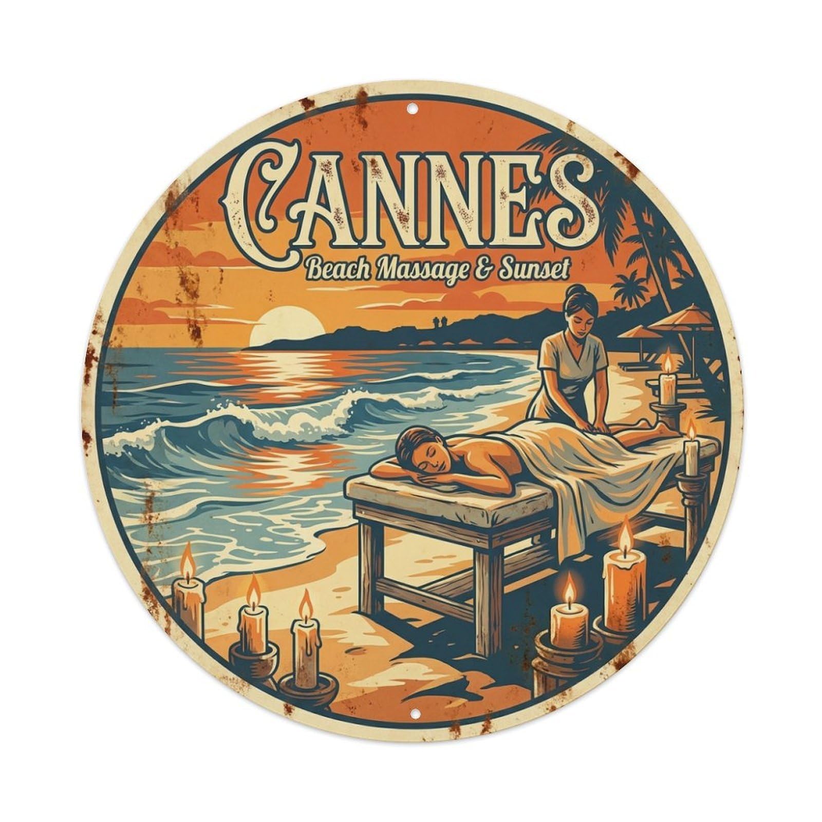 Coastal Travel Ocean Massage Sunset Cannes Riviera Metal Tin Sign