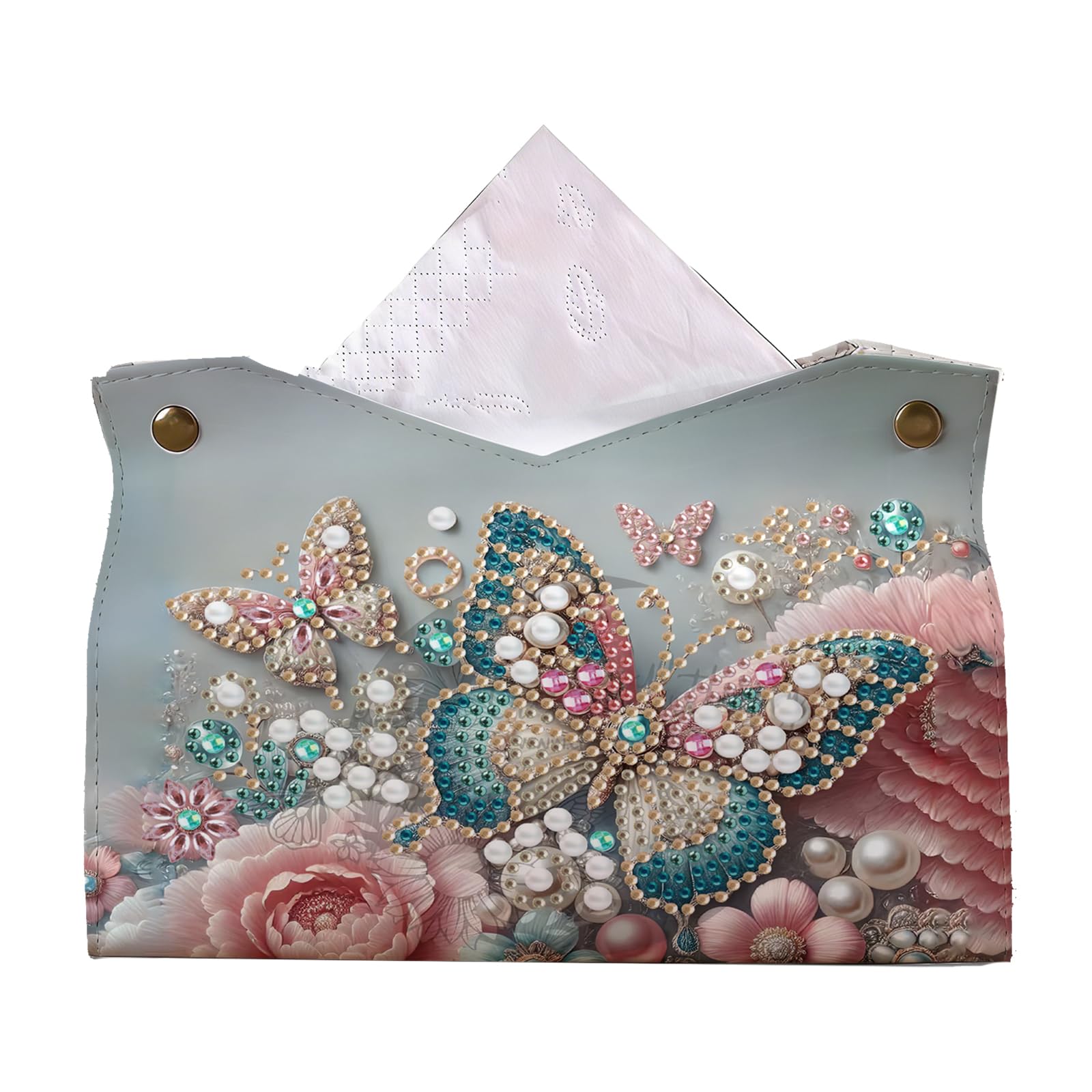 Butterfly DIY PU Diamond Painting Tissue Box Kit Desktop Tissue Holder with Rhinestone Diamond Desk Decorative Tissue Box for Adults Desktop Storage Organizer