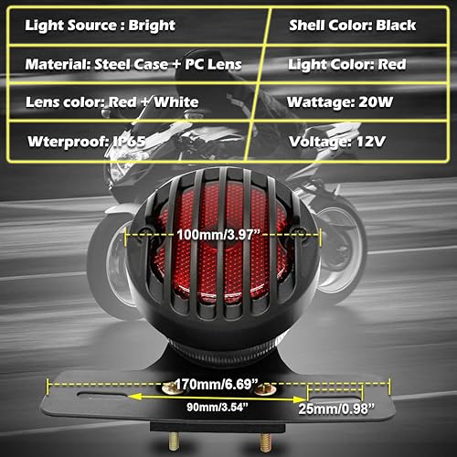 Miniatura 4 de KATUR 1 unids Motofans negro redondo metal motocicleta freno luz compatible con Harley Bobber Chopper Custom April IA Mana