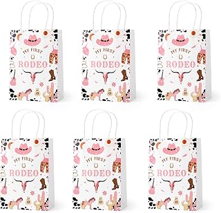 YXXHOME 24 PCS My First Rodeo Decorations Girl Gift Bags,Cowboy Party Favor Bags, My First Rodeo Party Favors, Cowboy Goodie Candy Party Bags