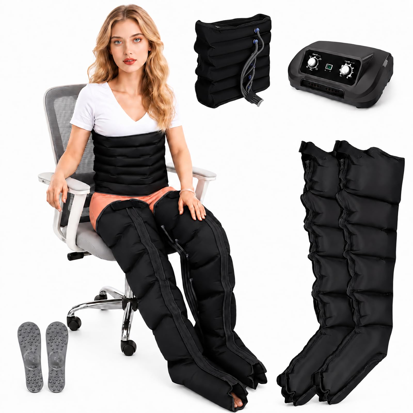 Presoterapia para Casa, 6 CáMaras, Botas de Compresión, Fácil Uso | Temporizador y PresiónAjustable, Bajo Ruido, para Piernas y Pies Cansados, Favorecer el Drenaje LinfáTico