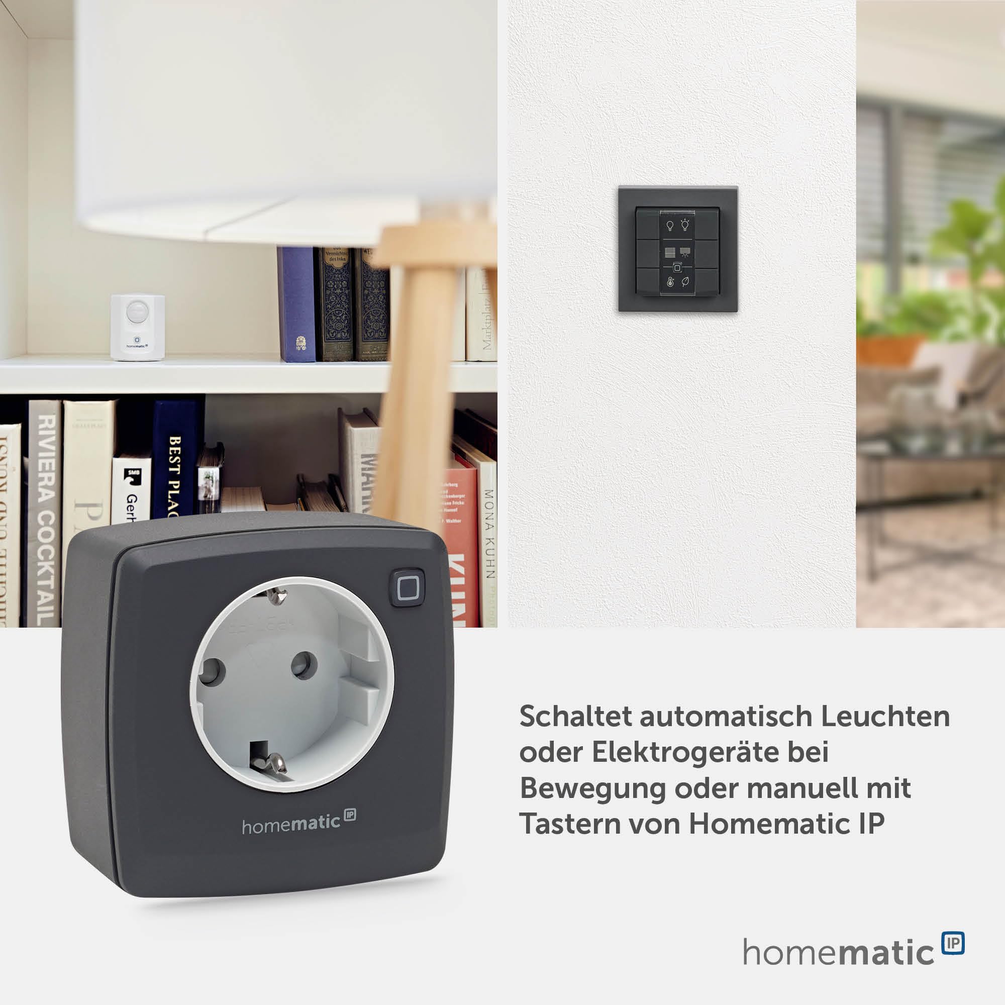 Homematic IP Smart Home gniazdko pomiarowe – antracytowe, gniazdko mierzy prąd, cyfrowa wtyczka pośrednia sterowanie za pomocą aplikacji, Alexa i Google Assistant, oszczędność energii, 161599A0