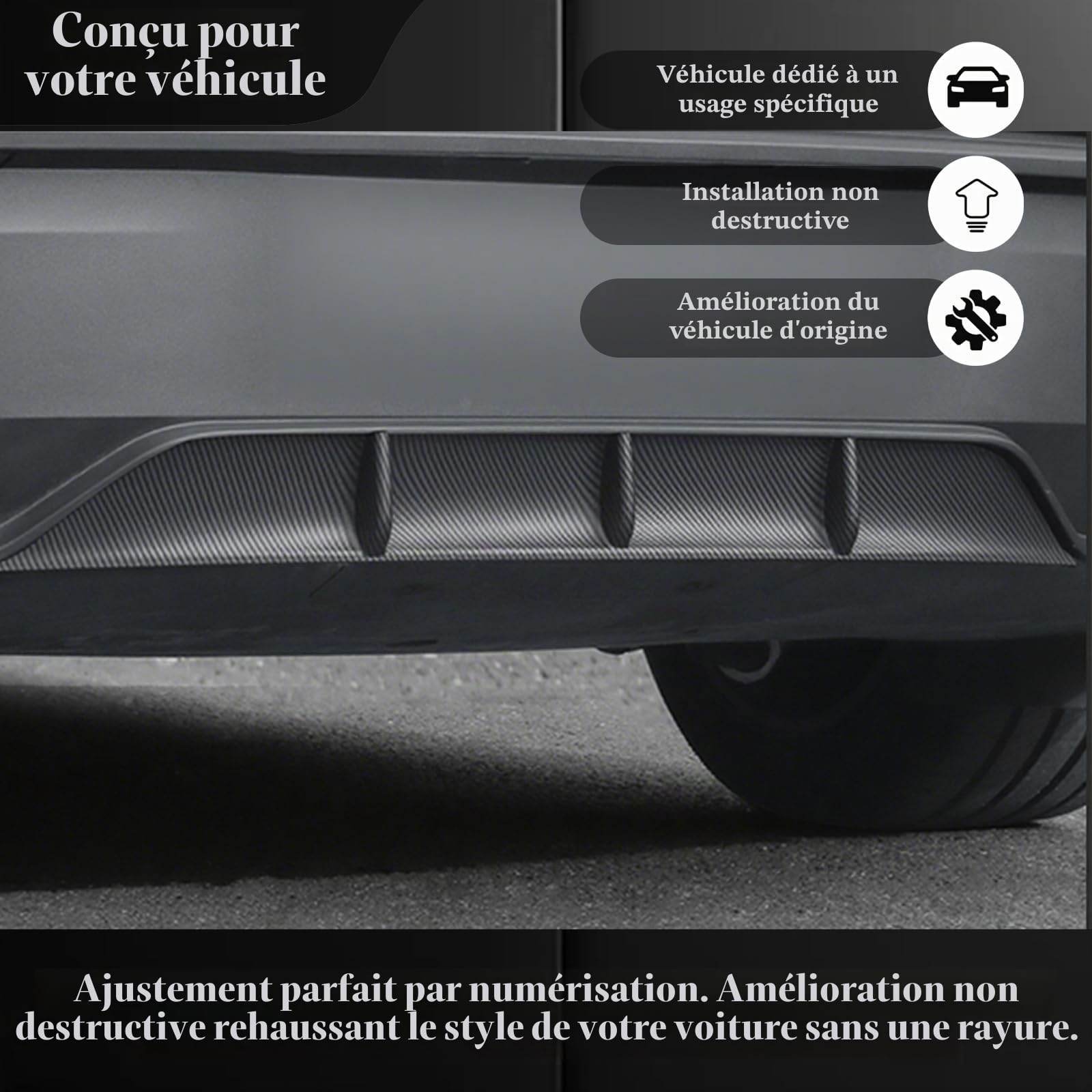 Diffuseur de Pare-Chocs arrière pour Tesla Model Y 2025+ Juniper, ABS Diffuseur de Lèvre D'aile de Spoiler De Châssis de Pare-Chocs Arrière, Carbone Matte (Not fit 2026 Standard)