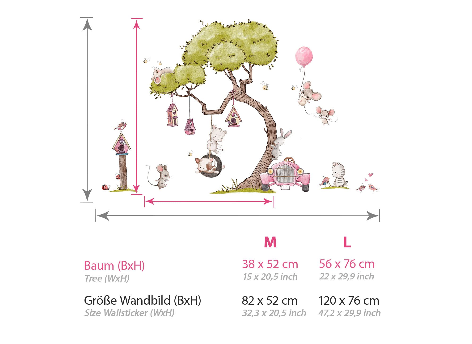 Little Deco Muursticker muursticker kinderkamer meisjes muizen muursticker vogelhuizen muurschildering meisjeskamer katten roze schommel wanddecoratie