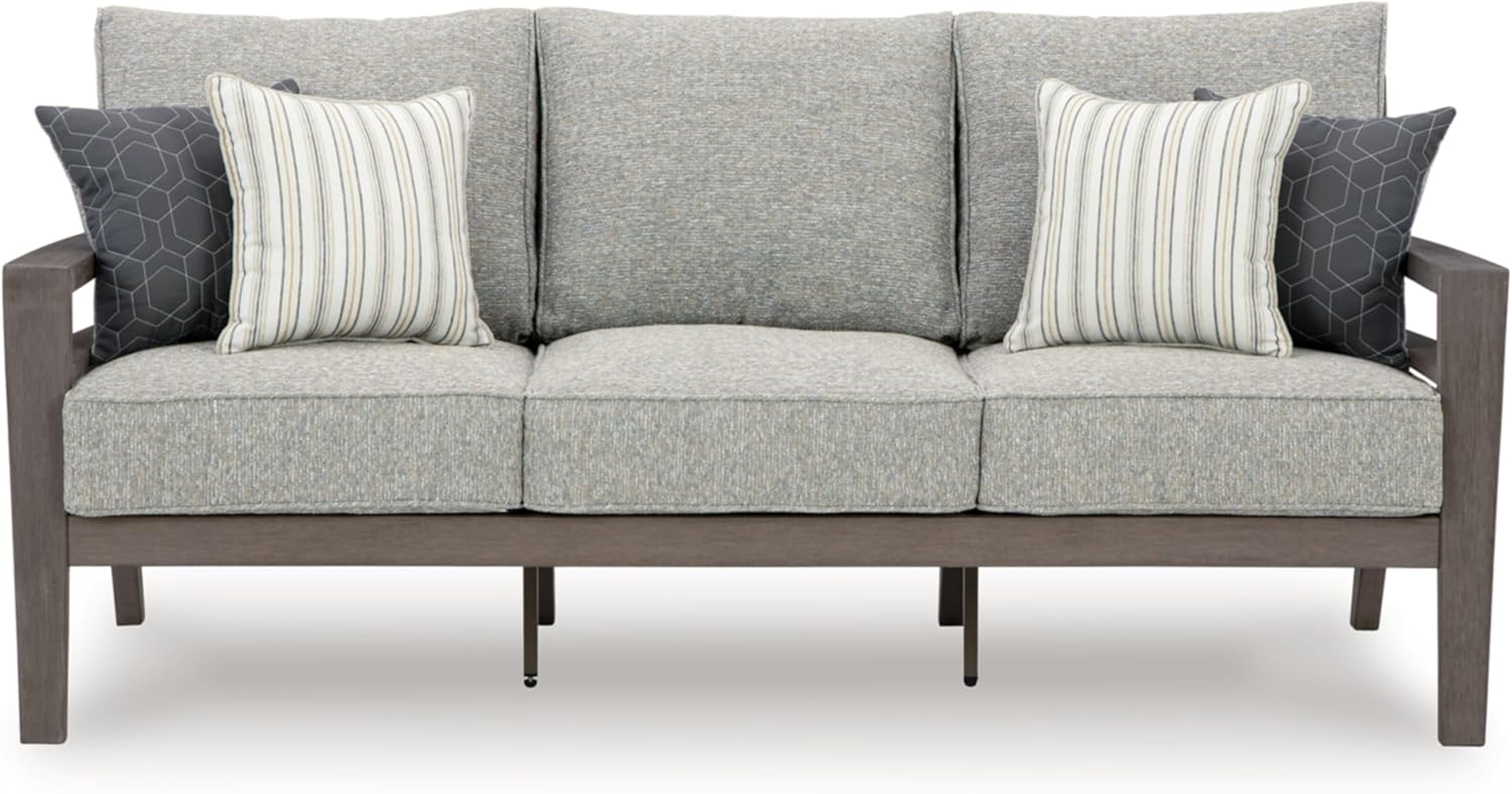 Gray Weatherwood Outdoor Sofa with Cushions and Pillows