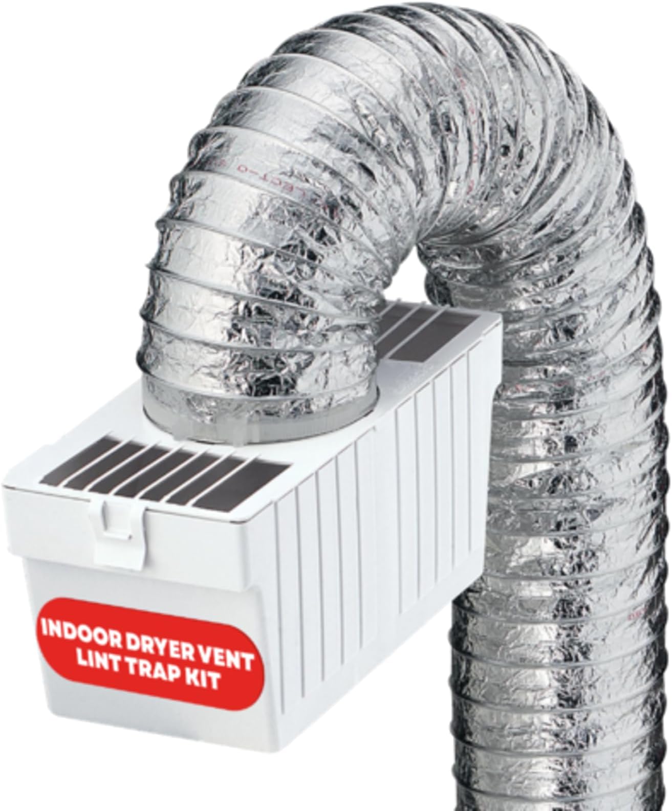 LTF Indoor Dryer Vent Lint Trap Kit – Energy-Efficient Venting Solution with Supurr-Flex Flexible Duct, Plastic Lint Reservoir and Secure Clamps for Electric Dryers |Pack of 1 - White/Silver