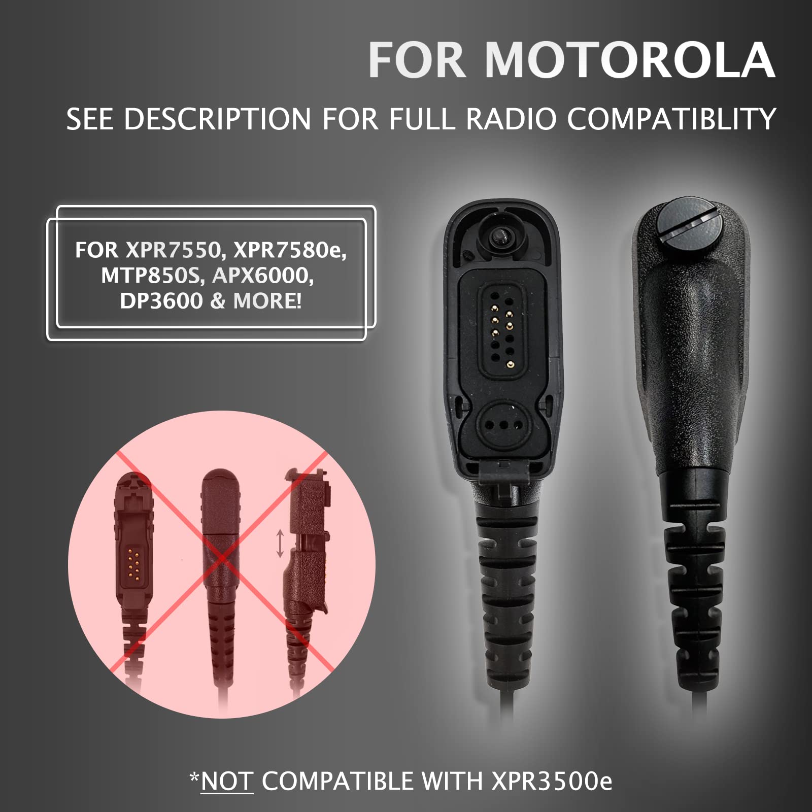 HEOPBIRD Auriculares Para Motorola APX6000 8000 4000 7000 XPR7550e XPR7550 XPR7550 XPR7580 XPR7580e XPR7350e XPR6350 6550 6580 Radio Bidireccional Walkie Talkie Con Auricular De Tubo Acústico