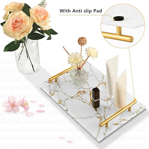 Miniatura 4 de Bandeja de acrílico para servir con asas, pequeña bandeja decorativa para baño, tocador, perfume, joyería, anillo, bandeja para encimera, bandeja de