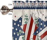 Vista 5 de Cenefa de cocina para ventanas, Día de la Independencia, pentagrama, textura de arpillera a cuadros, semitransparente, con bolsillo para barra