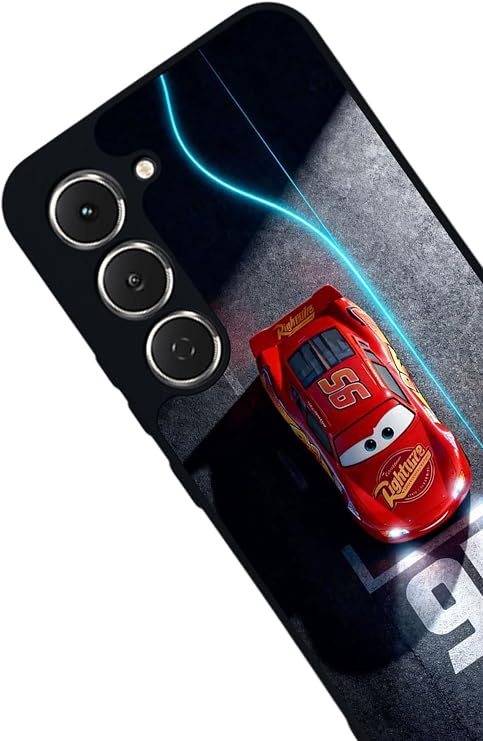 Tecno Spark 40 Pro ile Uyumlu Şimsek McQueen Tasarımlı Glossy Premium Kılıf, Siyah