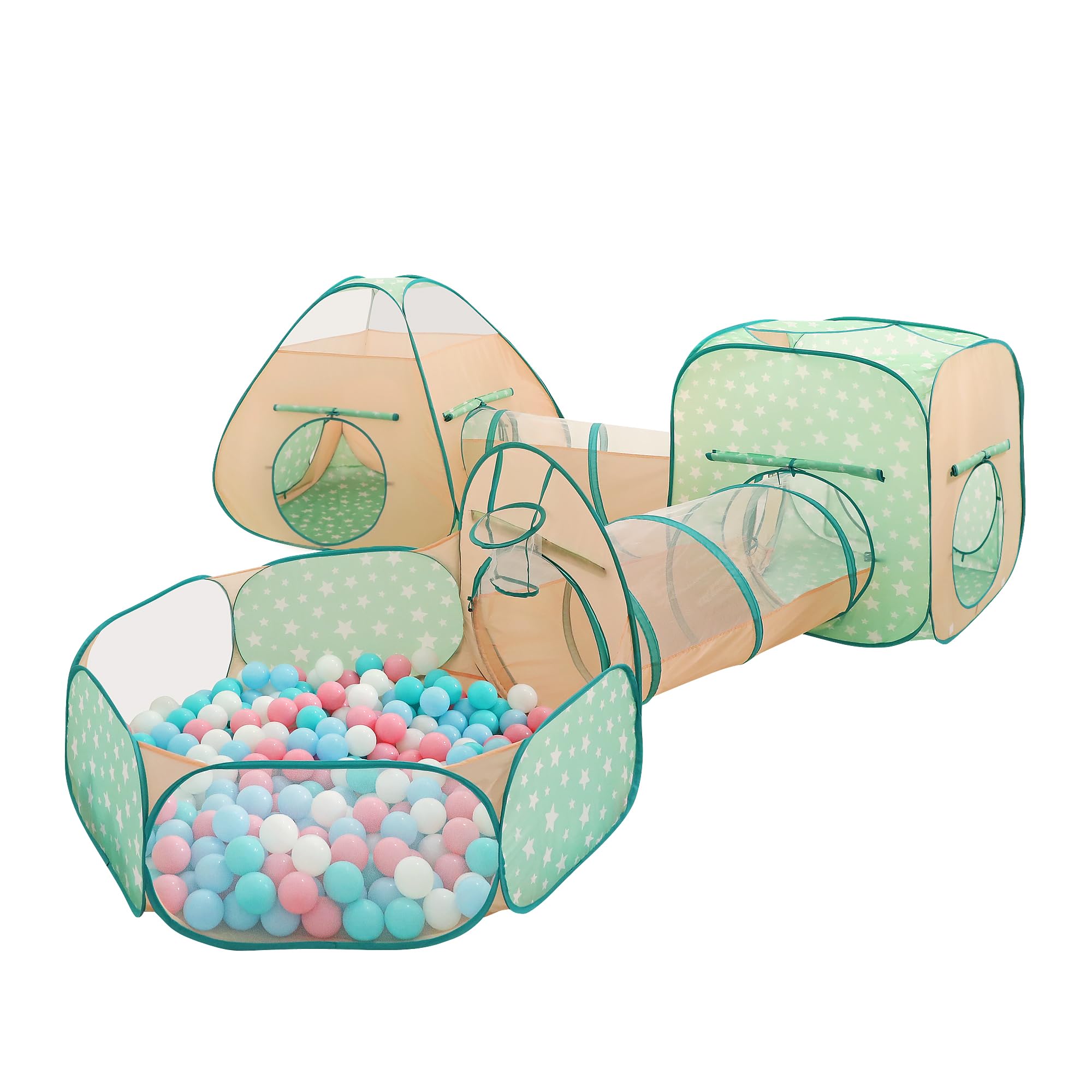 LimitlessFunN 5 in 1 Pop Up Kids Ball Pit Tents and Tunnels for Boys, Girls, Babies and Toddlers, Indoor/Outdoor Children Playhouse, Orange/Light Green