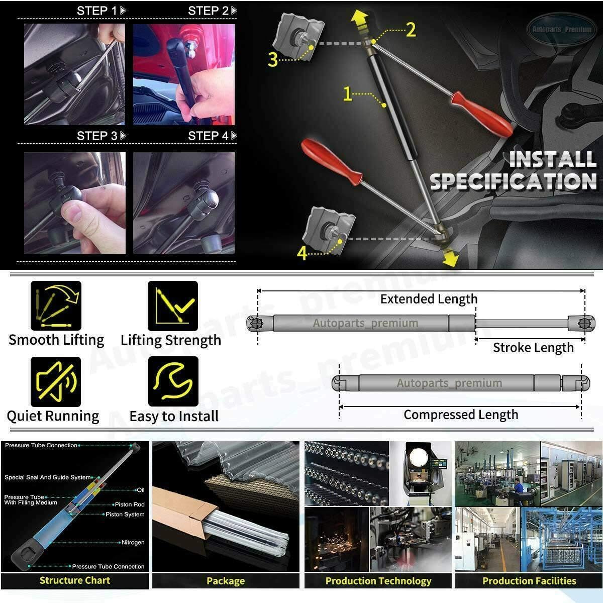 2x Front Hood Lift Supports Shock Struts Compatible with Volkswagen EuroVan 2001 2002 2003