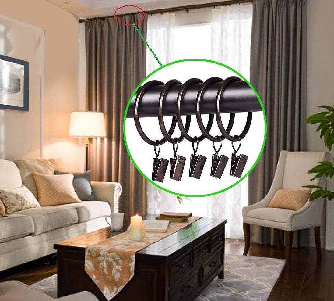 Curtain Rings with Clips - Set of 28, Interior Diameter 1.75inch,Fits Up to 1 1/2 Inch Rod - Oil Rubbed Bronze …