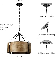 Vista 6 de Candelabro de tambor de granja de 4 luces, lámpara colgante redonda de metal industrial rústico para comedor, vestíbulo, entrada, cocina