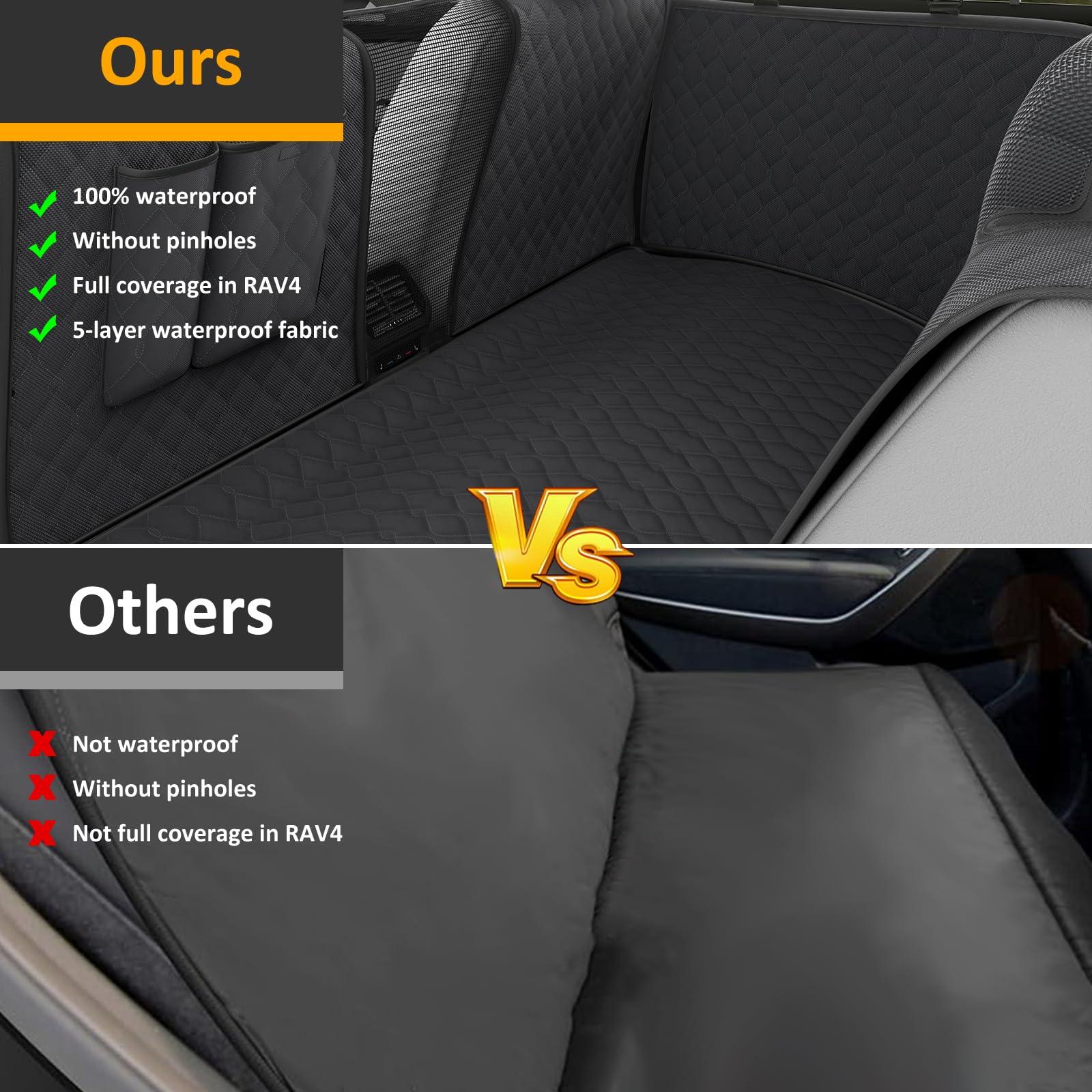 D-Lumina Pets Dog Car Seat Cover Compatible with Toyo-ta RAV4 2019-2023, Anti-Scratch Back Seat Protector Waterproof Non-Slip Dog Hammock with Mesh Window for RAV4, Toyo-ta RAV4 Interior Accessories