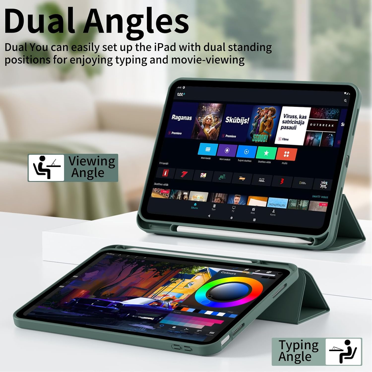 for iPad (A16) 11th Generation Case 11 Inch 2025, for iPad 10th Generation Case 10.9 Inch 2022 with Pencil Holder, Smart Trifold Stand Slim Protective Cover, Auto Wake/Sleep, Dark Green