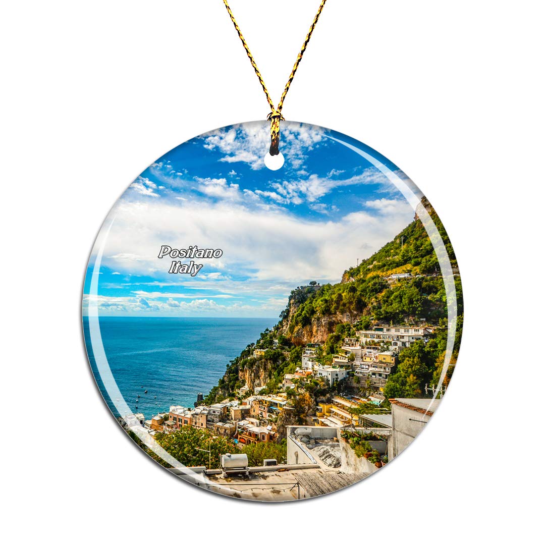 Weekino Italy Positano Christmas Xmas Tree Ornament Decoration Hanging Pendant Decor City Travel Souvenir Collection Double Sided Porcelain 2.85 Inch
