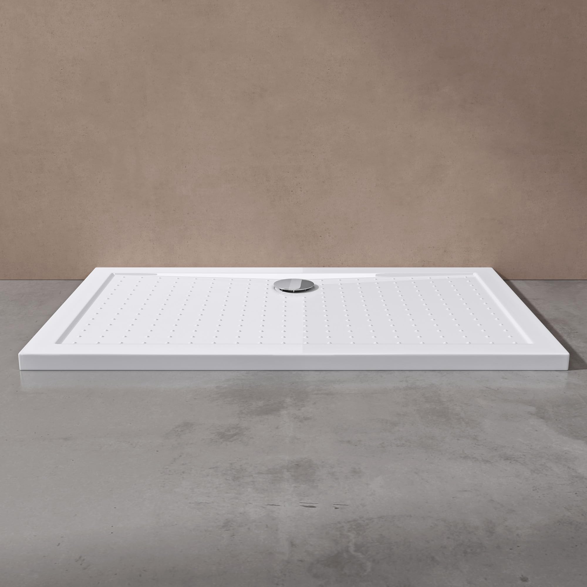 doporro Plato de Ducha Rectangular Antideslizante 70x120x4 cm – Acrílico Blanco, Conexiones DIN, Instalación a Ras de Suelo – Lucia02