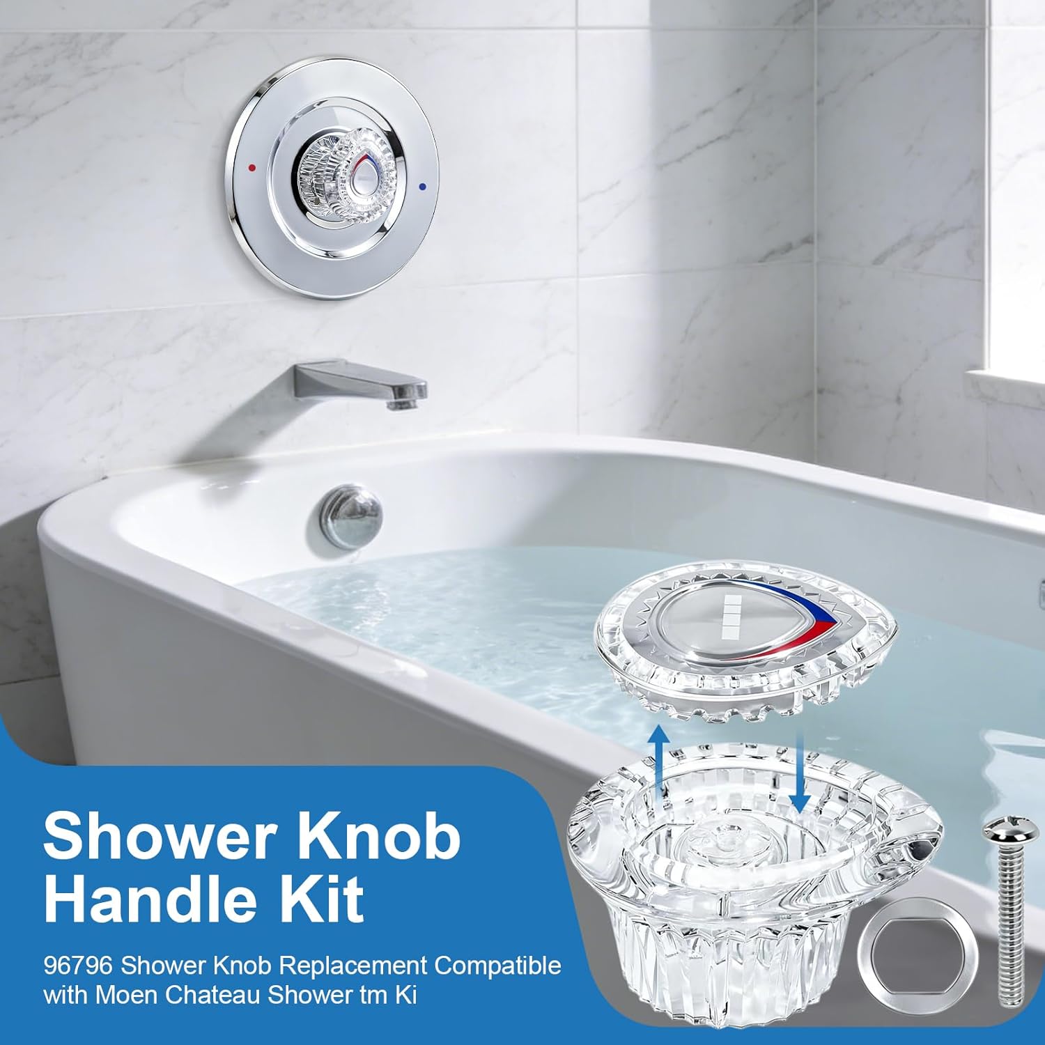 96797 Shower Knob Replacement Kit, Compatible with Moen Chateau Shower Trim Kit, fits for Bathroom Tub and Shower, Shower Knob Replacement, Include Screws(2 Piece)