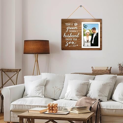 Miniatura 5 de Marco de fotos de madera marrón rústico, 9.84 x 7.87 pulgadas, vertical, para mesa y pared, parte trasera de caballete, perfecto para novio, padres,