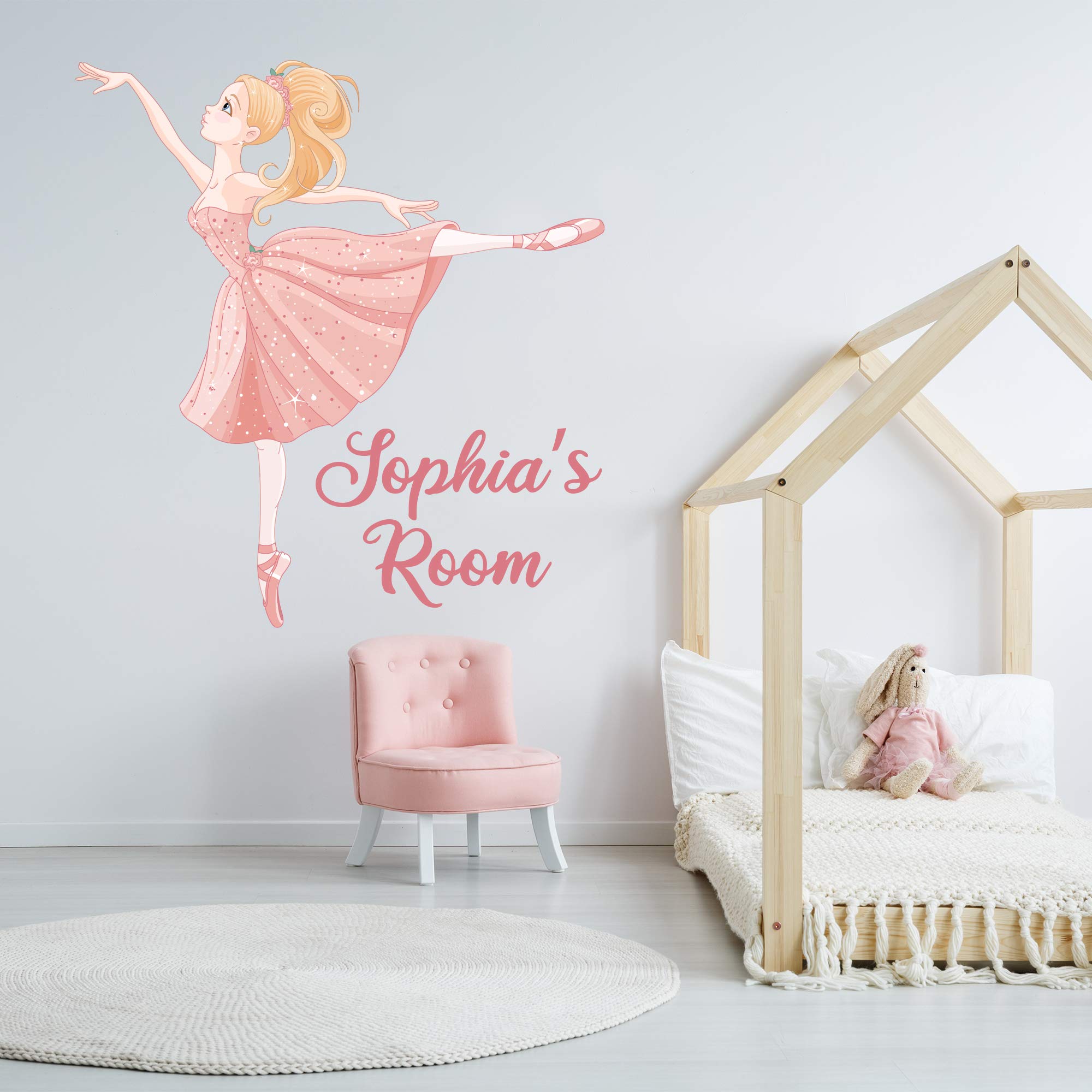 Ballerina Arabesque Personalised Wall Sticker Bedroom Art Decal Mural Kids (90cm Height x 85cm Width)