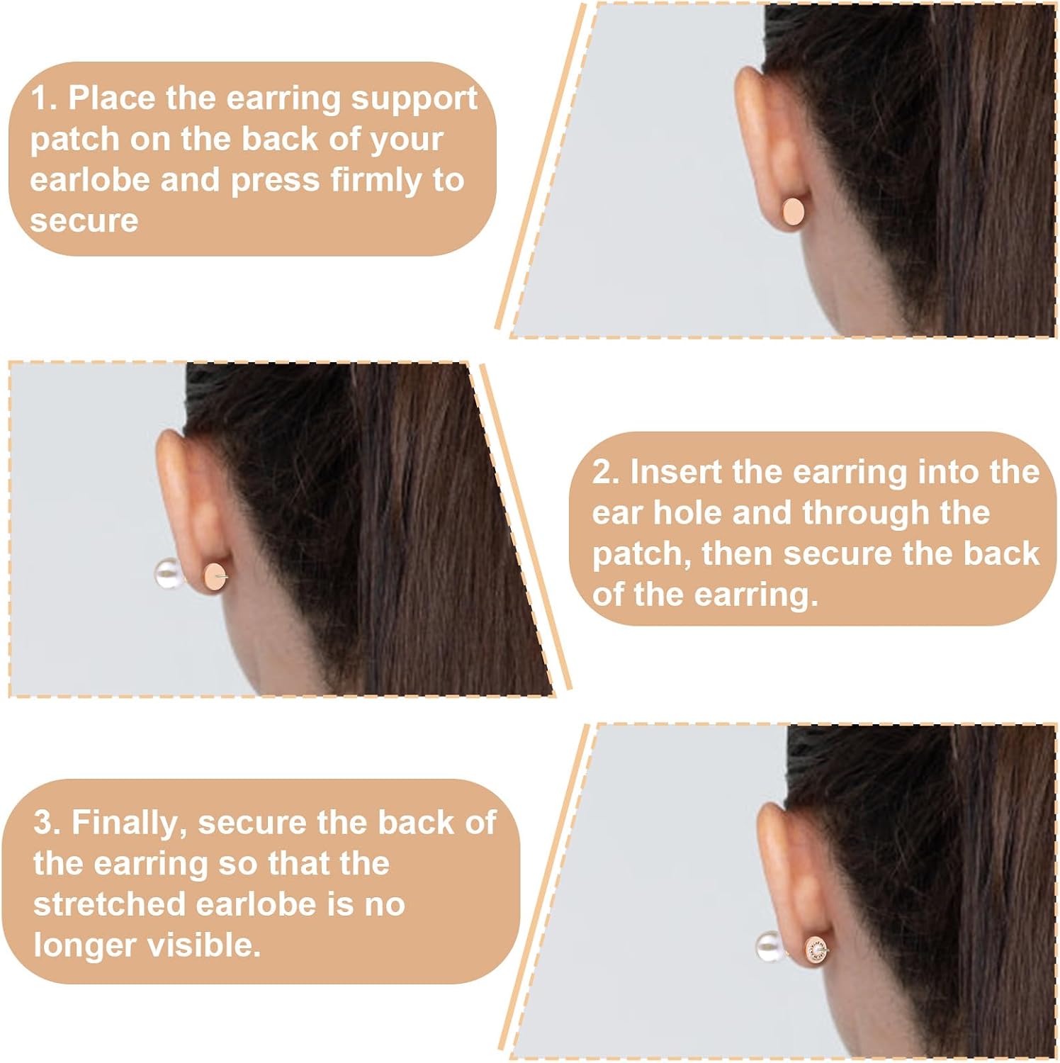 300pcs Earring Support Patches, Silicone Heavy Earring Support Backs Self Adhesive Earlobe Ear Lobe Wonder Support Patch Clip on Pads for Droopy Ears Earring Lifter Stickers
