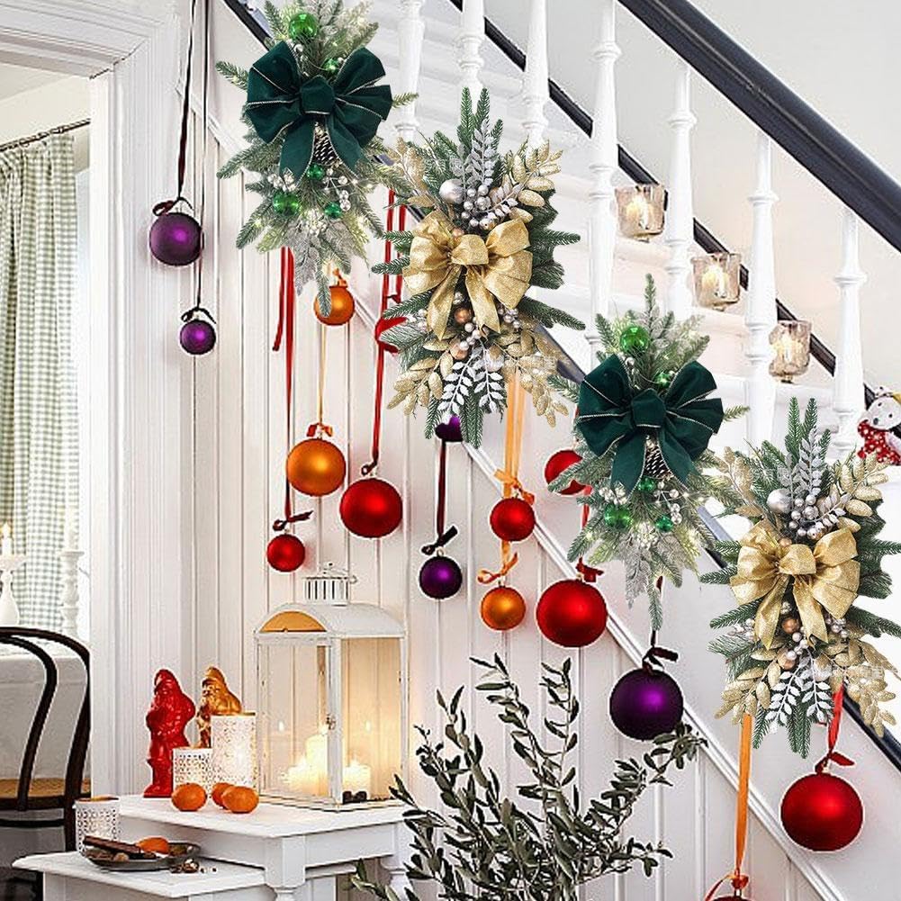 Rtyweth Weihnachtstreppe Girlande Weihnachten Treppe Bogen Hängende Ornament Weihnachten Girlanden Treppen Weihnachten Be Artificial mit Kränzen Küche, Haushalt & Wohnen