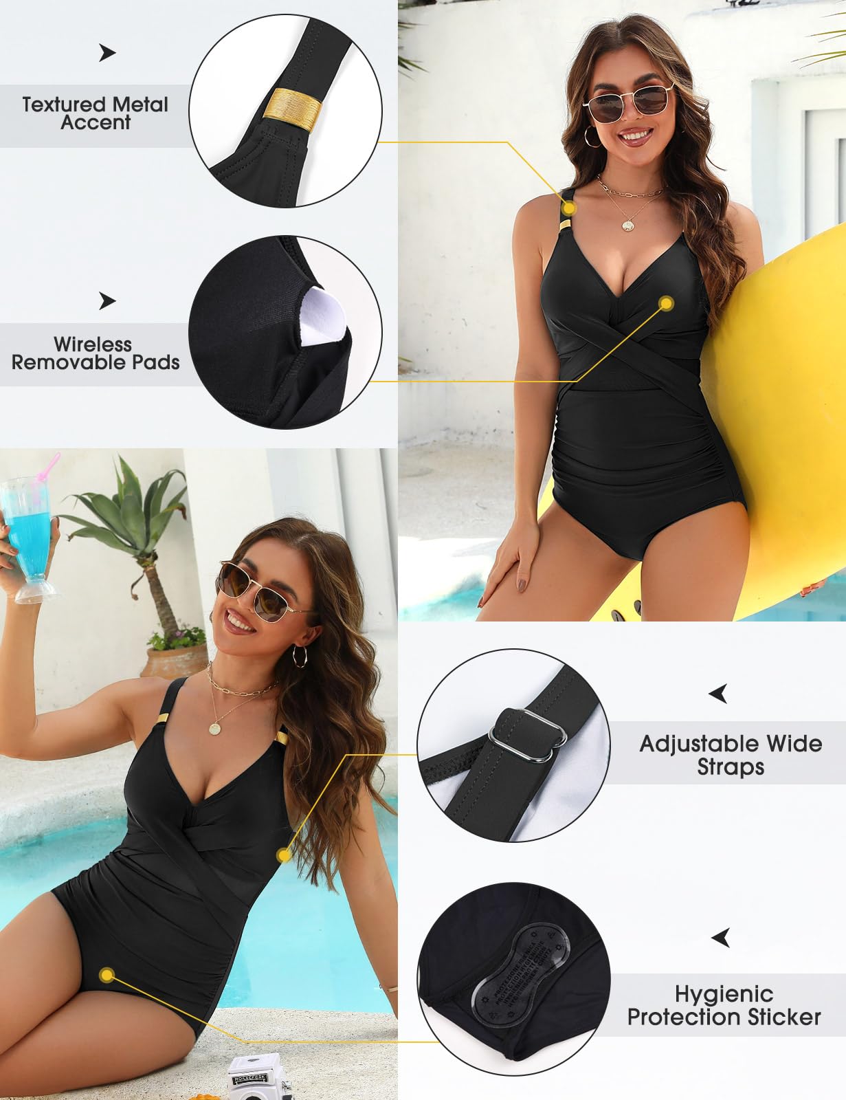 Svanco Maillot De Bain Femme 1 Pieces Gainant Ventre Plat Maillot Une Pièce en Tulle Elégant Amincissante Push Up Rembourré Monokini
