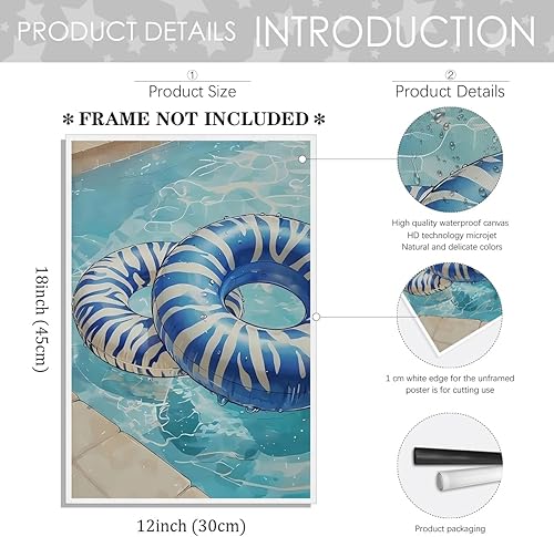 Miniatura 2 de Flotador retro para piscina, arte de pared Y2K preppy divertido playero, decoración estética de pared de cebra azul, estampado de flotador de cebra