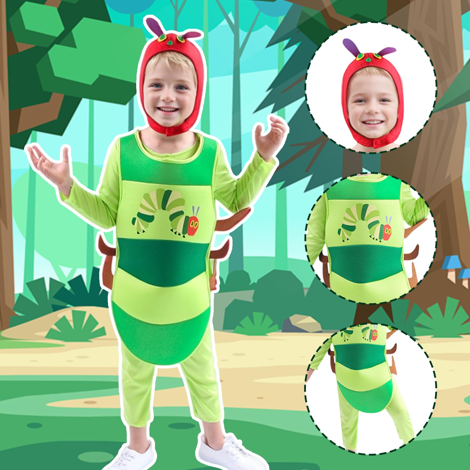 Maryparty Caterpillar Costume for World Book Day Costumes Novelty Insect Onesie Dress Up (M), Green - Image 4