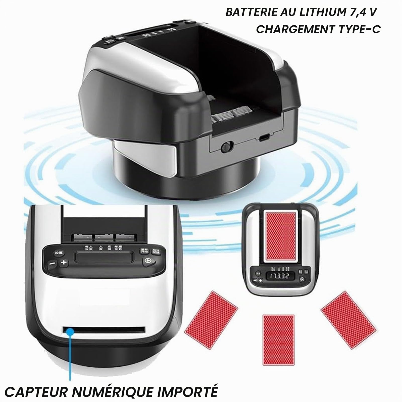 Mélangeur automatique de cartes et distributeur de cartes et mélangeur de cartes avec rotation à 360 degrés